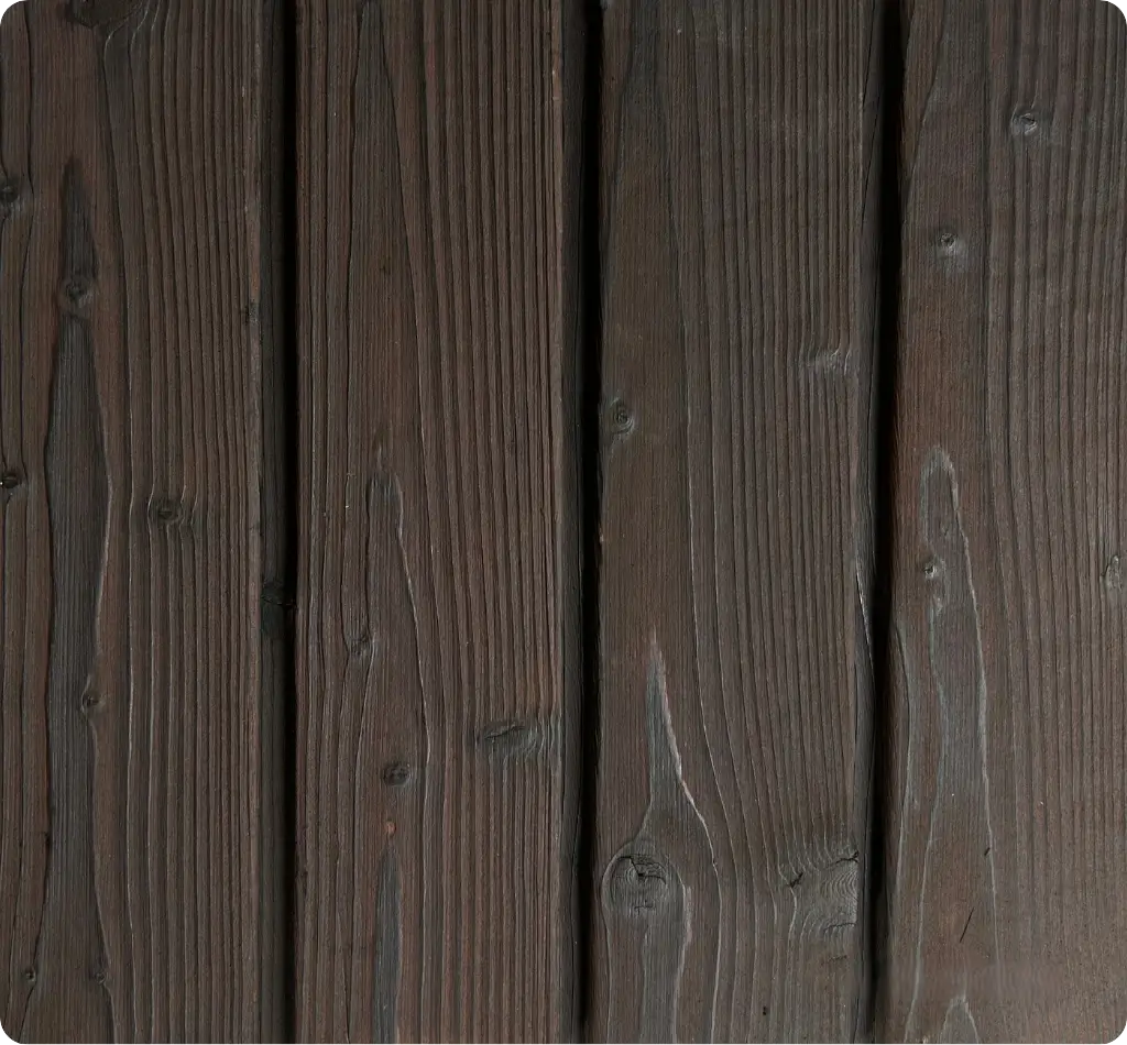 Dark Brown Spruce - Half Taper 45° Profile · 95×3000 mm | Charred wood product | Yakiwood Dark Brown Spruce, Half Taper 45° Profile · 95×3000 mm
